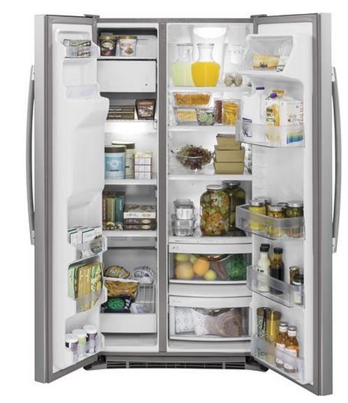 GE® 21.9 Cu. Ft. Stainless Steel Counter Depth Side By Side Refrigerator-GZS22DSJSS-1