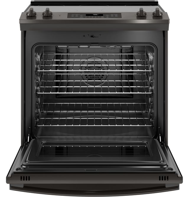 GE® 30" Slide In Electric Convection Range-Black Stainless 1