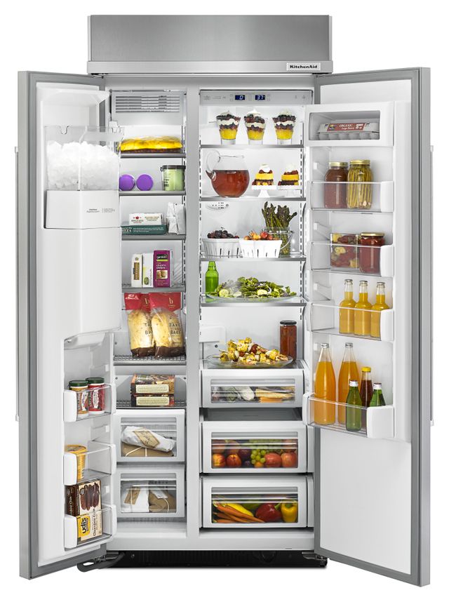 KitchenAid® 20.8 Cu. Ft. Stainless Steel with PrintShield™ Finish Built In Side-By-Side Refrigerator 2