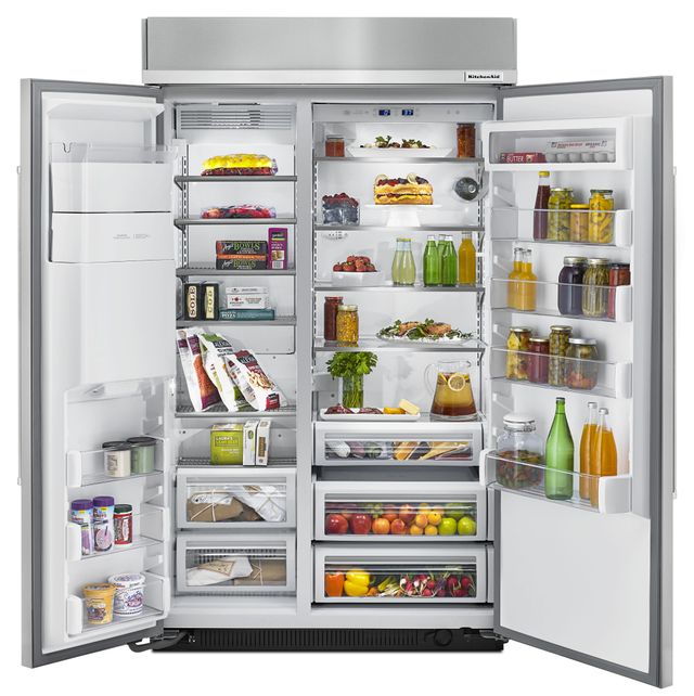 KitchenAid® 29.5 Cu. Ft. Stainless Steel with PrintShield™ Finish Built In Side-By-Side Refrigerator 1
