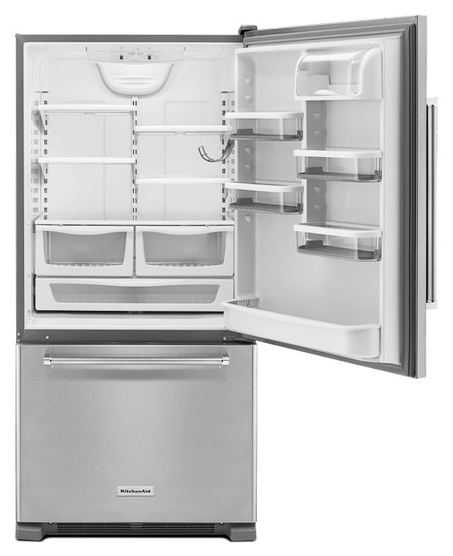 KitchenAid® 22.07 Cu. Ft. Stainless Steel Bottom Freezer Refrigerator 1