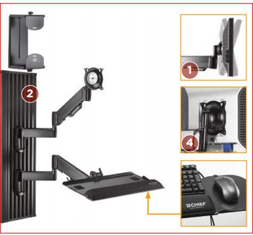 Chief® Black All-in-One Monitor Workstation Wall Mount 2