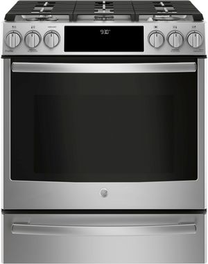 GE Profile™ 30" Stainless Steel Slide-In Front Control Gas Range