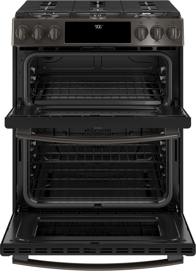 GE Profile™ 30" Black Stainless Steel Slide-In Front Control Gas Double Oven Convection Range 1