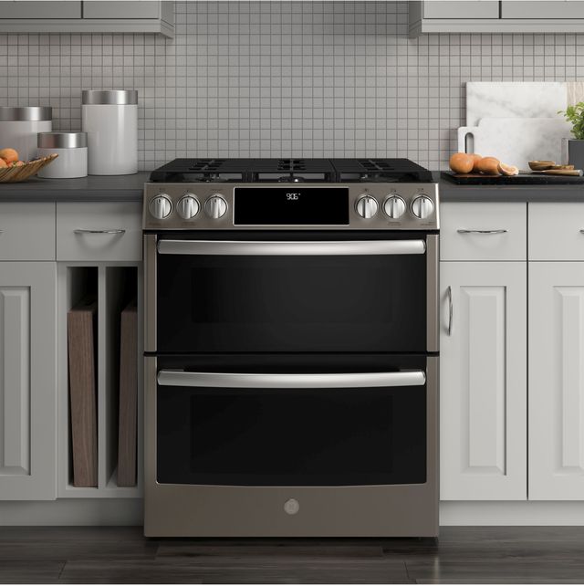 GE Profile™ 30" Stainless Steel Slide-In Front Control Gas Double Oven Convection Range 16