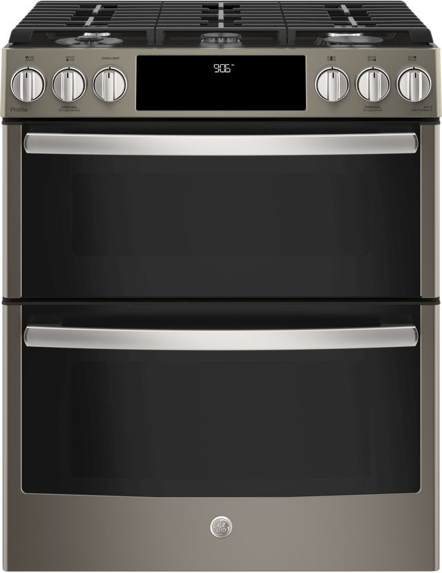 GE Profile™ 30" Slate Slide-In Front Control Gas Double Oven Convection Range 0