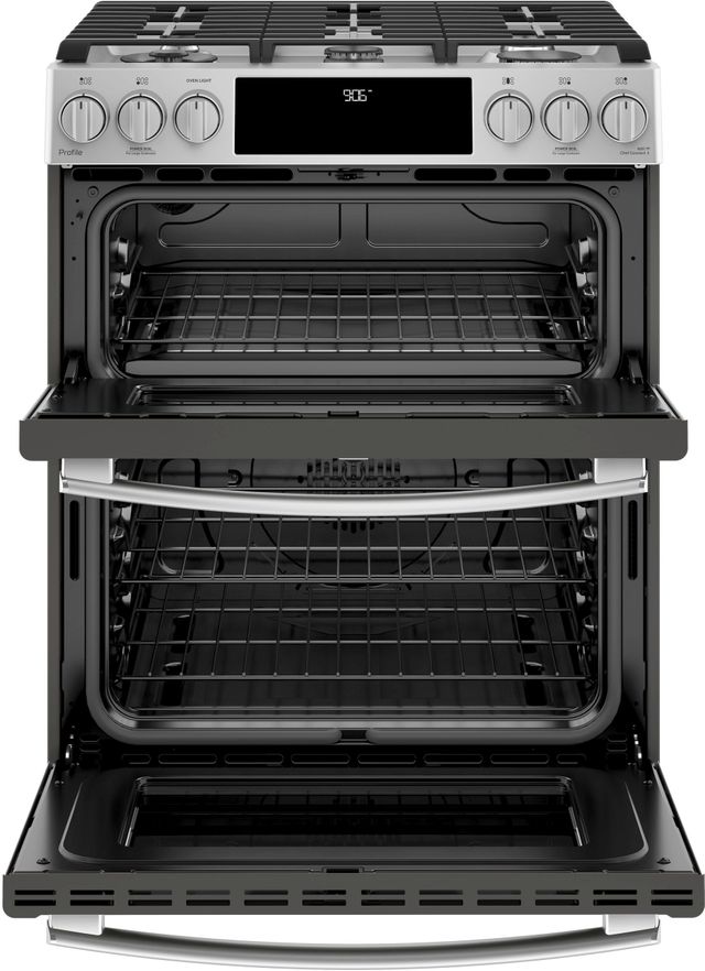 GE Profile™ 30" Stainless Steel Slide-In Front Control Gas Double Oven Convection Range 18