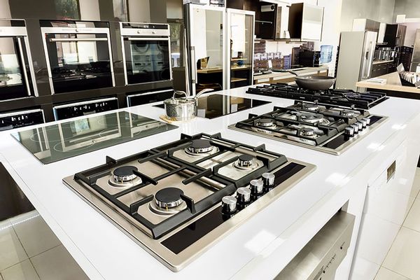 Appliance showroom with a selection of ranges
