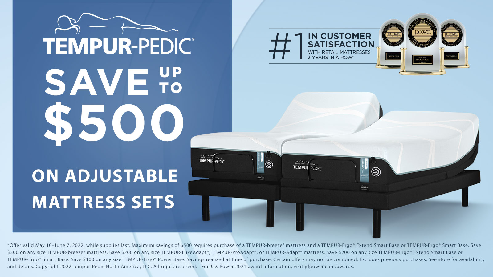 Save up to $500 on select Tempur-pedic adjustable mattress sets