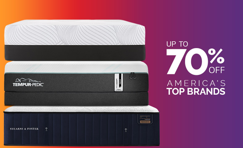 70 percent off americas top brand mattresses. Sealy, tempurpedic, stearns and foster mattresses on gradient background