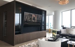Modern living room with mounted tv