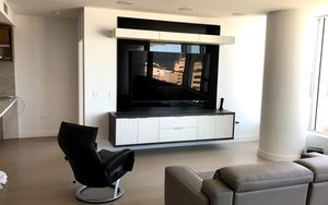 Modern living room with mounted tv