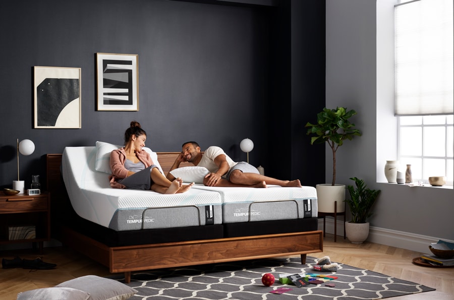 tempur pedic split king hybrid mattress in a modern bedroom