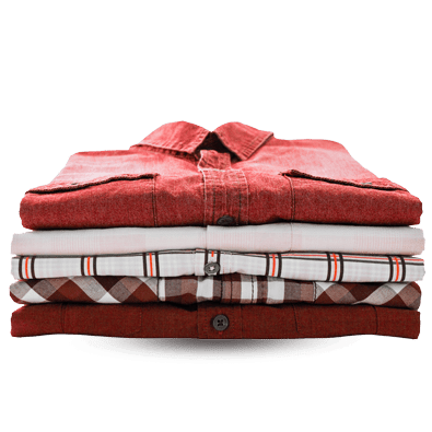 folded plaid button-up shirts