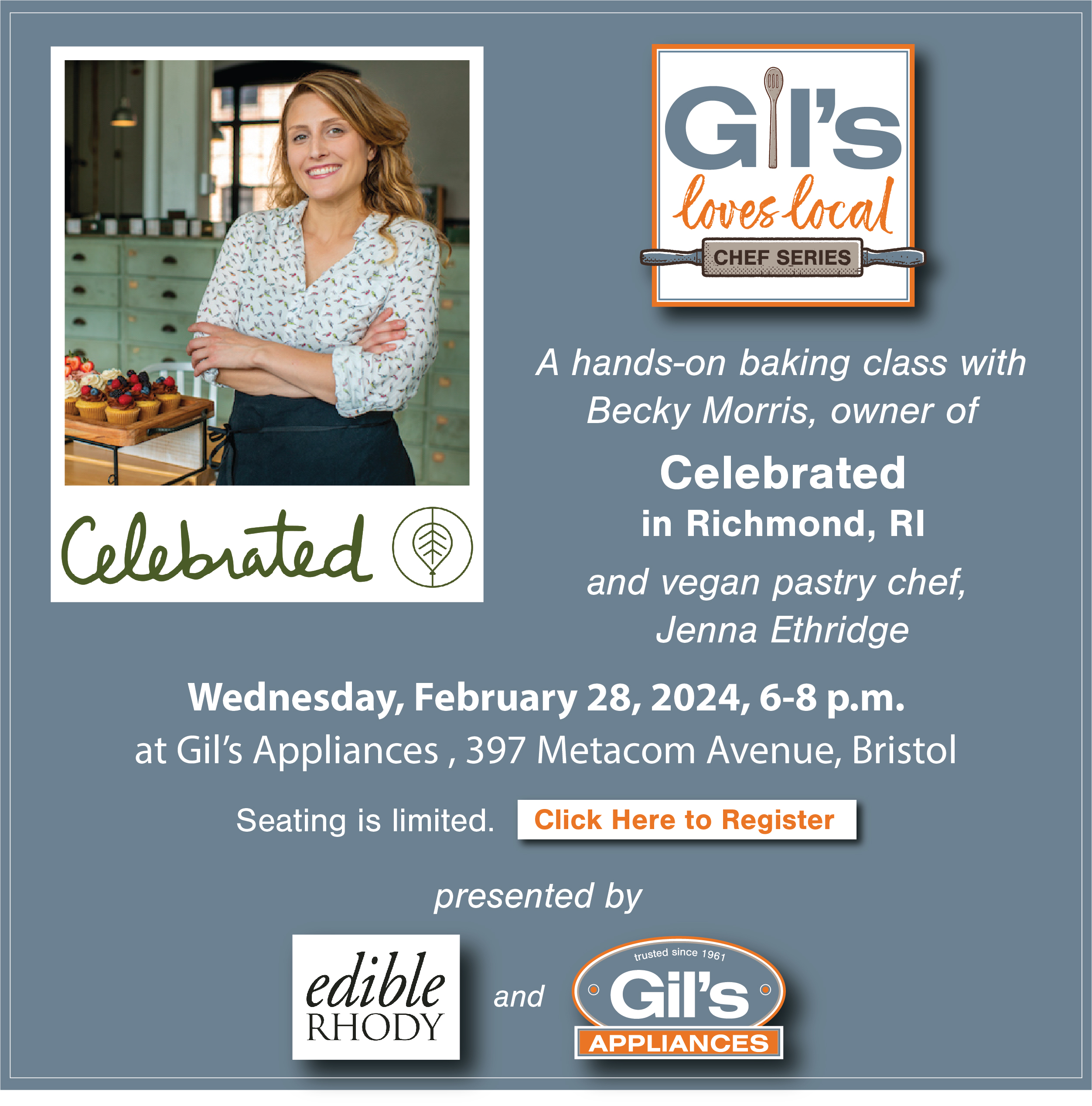 Gil's Love Local - Join a hands on baking class with Becky Morris, owner of Celebrated in Richmond, RI